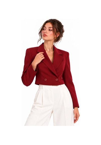 Lafela Kruvaze Kapama Yapılı Crop Blazer Bordo