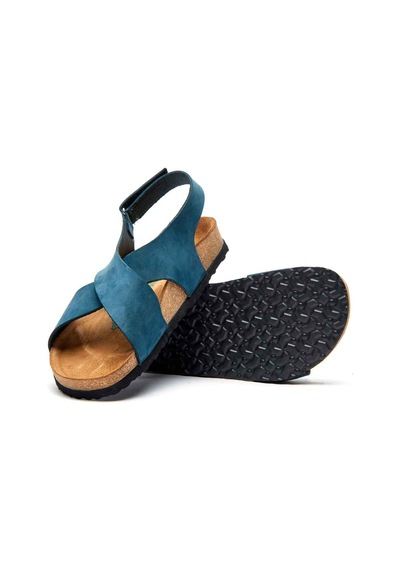 Comfortfusse Fayette - Erkek Ortopedik Hakiki Deri Sandalet Lacivert Nubuk Deri