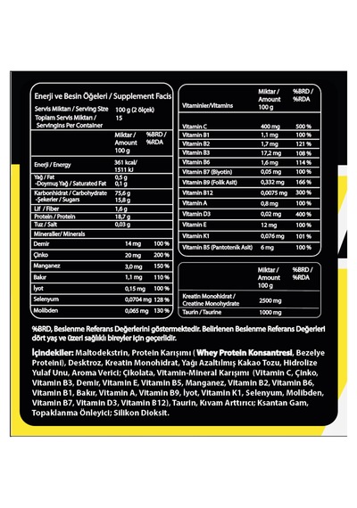 Fibrelle Mass Gainer Çikolata Aromalı 1500 G Karbonhidrat Tozu Çikolata