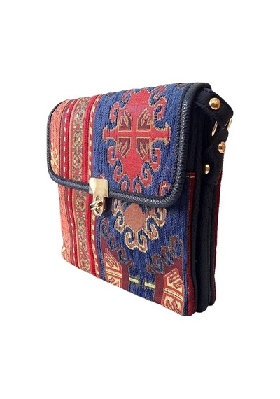 Otantik Kilim Desenli Omuz Çantası Altın