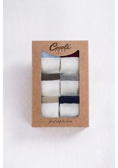 Cocole Socks Erkek Bebek Soket Çorabı Kraft Kutulu 6'lı Set Pamuklu 0-1 Yaş Kabartmalı Çok Renkli