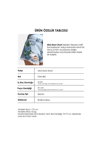 it's basic Kadın Kot Rengi 11s6-3 Özel Taş Ve Nakış Detaylı Mini Boy Denim Şort Çok Renkli