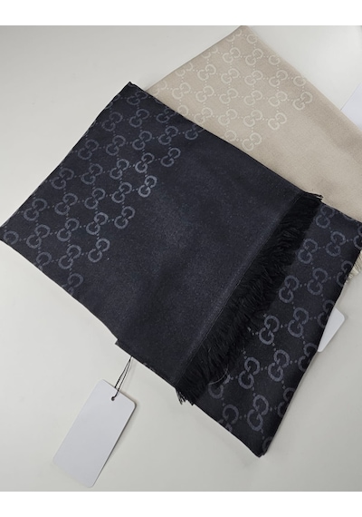 Miorel Scarfs İnce Kumaş G Desen Pamuklu Şal Yün İpek Şal 4 Mevsim Çift Taraflı Antrasit