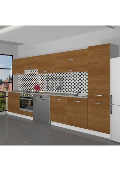Decoraktiv Elite 325y Ankastre Fırın Modüllü Mdf Hazır Mutfak Dolabı - Tezgah Dahil - Naturel Ceviz