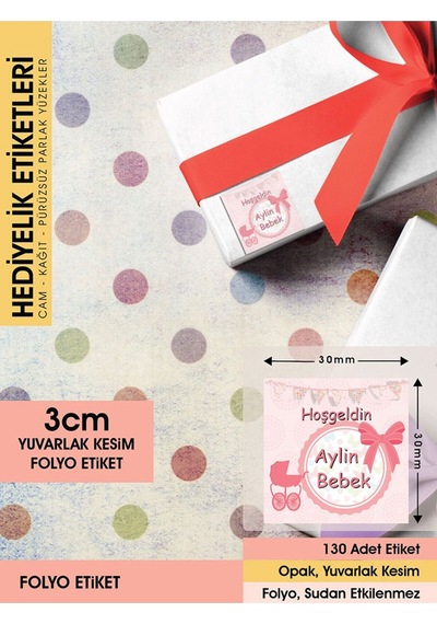 Fiyonklu Doğum Günü Etiketi - 3cm - 130 Adet Folyo Sticker Renkli