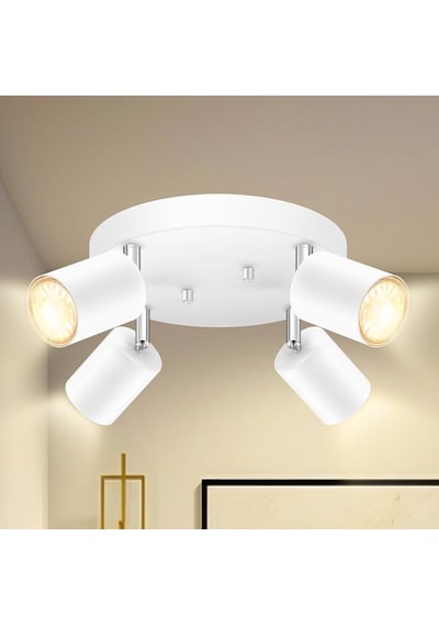 Rsylight Metal Beyaz Retro Dekoratif Modern 4 Lü Led Spot 180 Derece Mafsallı Günışığı Ampullü Beyaz