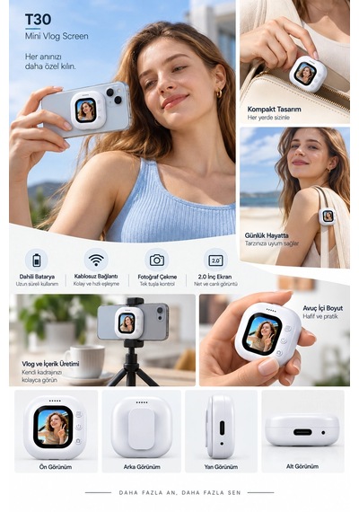 Pratik Kullanım Kablosuz Mini Selfie Ekranı Belirtilmemiş