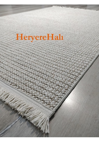 Motto Plain Beige Yumuşak Tuşeli Örgü Dokuma Modern Makine Halısı