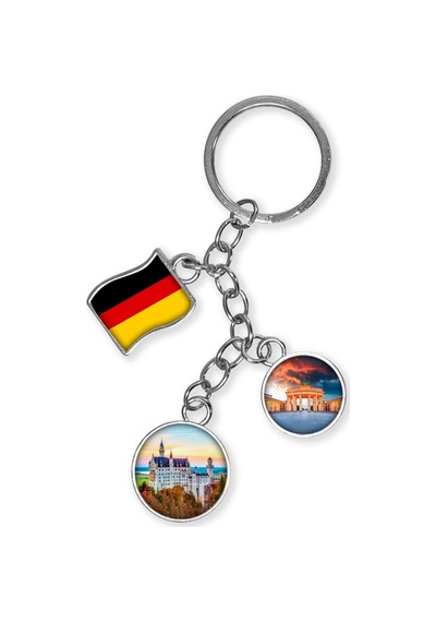 Almanya Üçlü Epoksi Metal Çift Taraflı Damla Anahtarlık Germany Gümüş