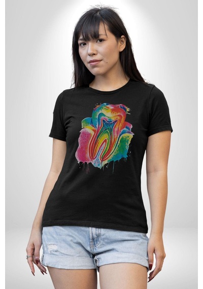 Diş Doktoru Diş Anatomisi Özel Tasarım Unisex Unisex Siyah Organik Baskılı T-shirt Penye Yüksek Kalite Siyah