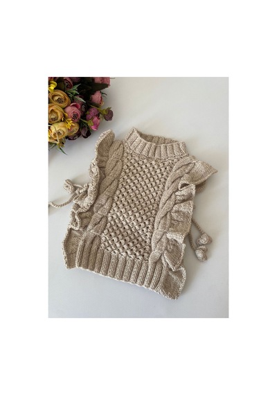 Adenya Sepeti El Örgüsü Fırfırlı Krem Süveter Zara Modeli Handmade Kız Bebek Bej