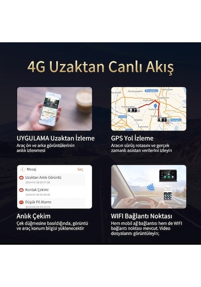 2k Çift Kameralı 4g Akıllı Araç Kamerası Gps Ve Konum Takip Özellikli