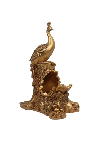 Lüks Tavus Kuşu Şaraplık Biblo Gold Reçine Dekoratif Heykel Feng Shui Ev Ofis Masa Üstü Hediye 34 Cm
