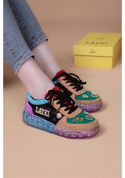 Astra Taşlı Desenli Şeffaf Taban Renkli Kadın Sneaker-renkli Çok Renkli