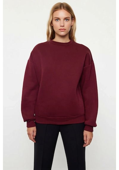 Benerly Kadın Bisiklet Yaka Düşük Kol Oversize Kalın Örme Sweatshirt Fonk Bordo