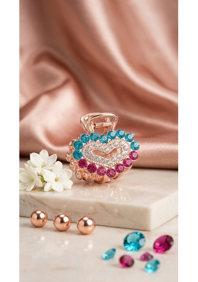 Renkli Taşlı Mini 2’li Toka Seti Saç Tokası Rose Gold Mandal Toka Zarif Kadın Aksesuarı