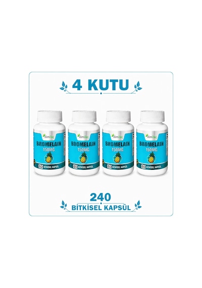 İlim Bromelain 150 Mg Takviye Edici Gıda 4 x 60 Bitkisel Kapsül