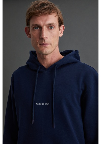 Grımelange Epıc Erkek Yumusaçık Kumaşlı Nakış Detaylı Kapüşonlu Kordonlu Regular Lacivert Sweatshirt