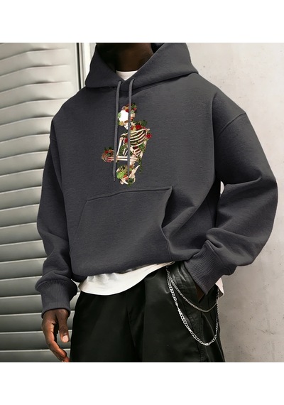 Startmore Tarzsokak Cottagecore Tarzı Sukulent Teslim Olmak Desen Erkekler Hoody Cep Vintage Üst Rahat Gevşek Yum Antrasit