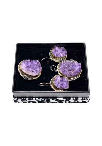 Oya Silver İri Çerçeveli Ametist Işıltısı Gümüş Set&takım