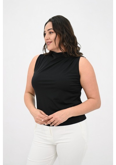 Kadın Büyük Beden Drape Detaylı Dik Yaka Bluz 1851-25 001