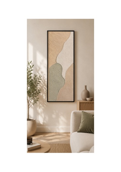 25x60 Cm Soyut Dokulu Tablo Siyah Çerçeveli Modern Dekoratif Duvar Tablosu