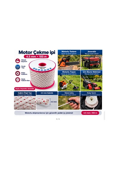 Algaride 4.5 Mm Motor Çekme İpi 100 Metre Motorlu Testere Jeneratör Motorlu Tırpan Çim Biçme Su Motoru Ve Benzinli Makineler İçin Starter Marş İpi