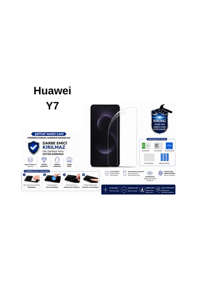 Huawei Y7 Uyumlu Şeffaf Nano Kırılmaz Darbe Emici Ekran Koruma