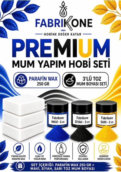 Premium Mum Yapım Hobi Seti - Parafin Wax 250 Gr - 3'lü Toz Mum Boyası Seti - Mavi, Siyah, Sarı Bkfabpw2503mssr Karışık
