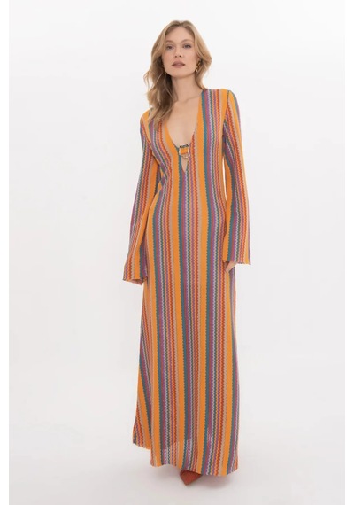 Fashion Cocktail Sürrealist Altın Tokalı 1970 Ler Desenli Zikzaklı Boho Hippi Kollu Tatil Elbisesi Çok Renkli Fashion Cocktail Sürrealist Altın Tokalı 1970 Ler Desenli Zikzaklı Boho Hippi Kollu Tatil Elbisesi Çok Renkli