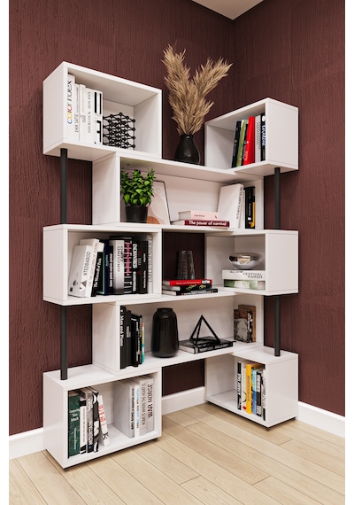 Asra Trend Modern Ayarlanabilir Raflı Ev Ofis Kitaplık %100 Mdf Dekoratif Kütüphane Kitaplık Dk02 Beyaz
