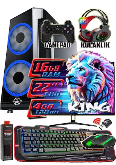 Warbox King X5650 16 GB 256 GB SSD 4 GB R7240 22" W10P Masaüstü Oyuncu Bilgisayarı