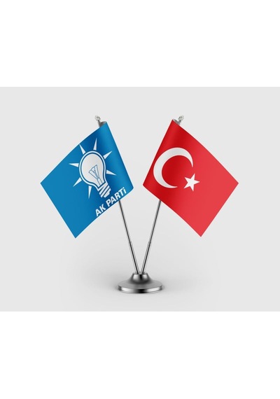 Ak Parti Mavi Ve Türk Bayrağı İkili Saten Masa Bayrağı Takımı Diğer