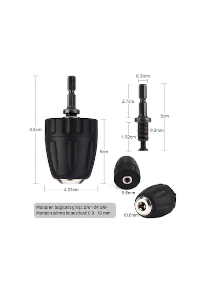 Bits Sap Adaptörlü 6204 0.8-10 MM 3/8''-24UNF Anahtarsız Plastik Mandren