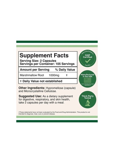 Marshmallow Root 1,000 Mg 210 Veg.kapsül.usa Vers.