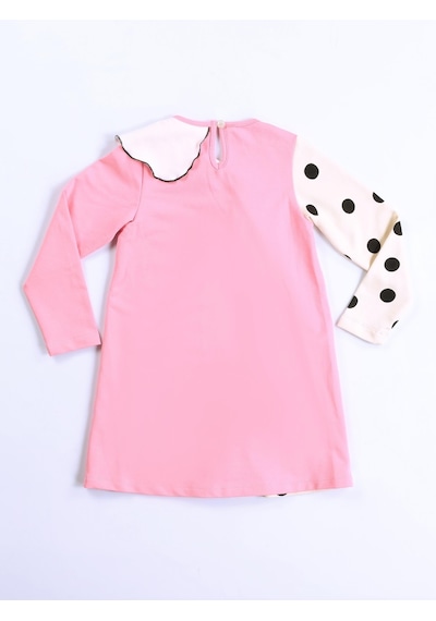 Puanlı Asimetrik Fırfırlı Kız Çocuk Elbise-pembe Pembe