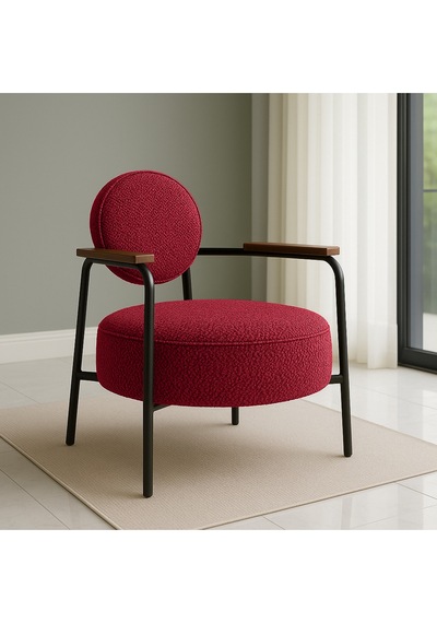 Azra Mobilya Venüs Metal Ayaklı Modern Berjer Koltuk - Soft Kumaşlı, Renk Seçenekli, 60x60 Cm Kırmızı Kırmızı