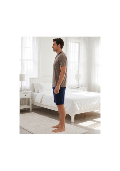 Pijamask Erkek Vizon Düğmeli Yaka Pamuklu Şortlu Pijama Takımı Lacivert Alt Rahat Ev Giyim Kahverengi Pijamask Erkek Vizon Düğmeli Yaka Pamuklu Şortlu Pijama Takımı Lacivert Alt Rahat Ev Giyim Kahverengi