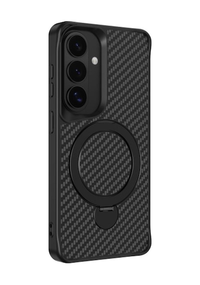 Teleplus Samsung Galaxy Uyumlu  S26 Plus Kılıf Karbon Fiber Magsafeli 360 Dönerli Standlı Alp Kapak Siyah