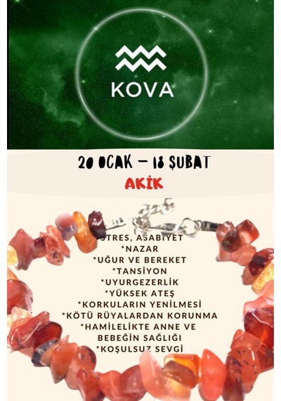 Gümüştel El Sanatları Sertifikalı Burç Taşı Kova Burcu Akik Taşı Bileklik Turuncu