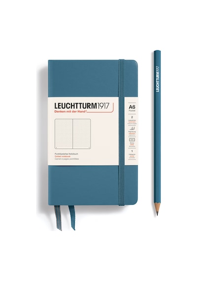 Leuchtturm1917 Not Defteri Cep Boy A6 , Sert Kapak, 187 Numaralandırılmış Sayfa, Noktalı, Taş Mavisi Mavi