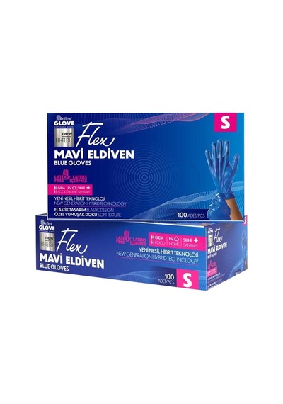 Flex Tpe Mavi Eldiven 100 Adet Small - Tek Kullanımlık Hijyen Eldiveni Tarı