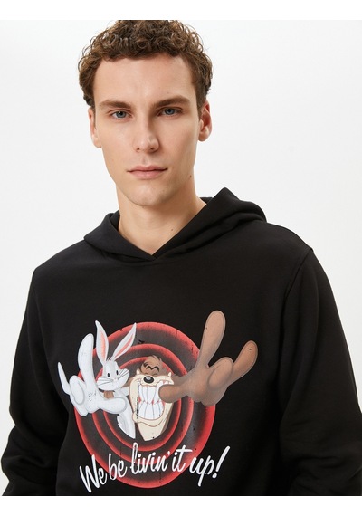 Koton Looney Tunes Kapşonlu Sweatshirt Lisanslı Baskılı Siyah 4wam70340mk Siyah