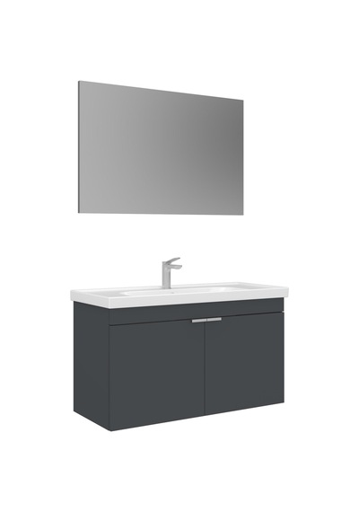Orka Desna 100 Cm Mat Antrasit Düz Aynalı Banyo Dolabı Takımı Antrasit