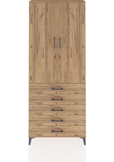 Arges Dolap 2 Raflı 5 Çekmeceli Tek Askılı 88x30x221 Çam-çam Çam