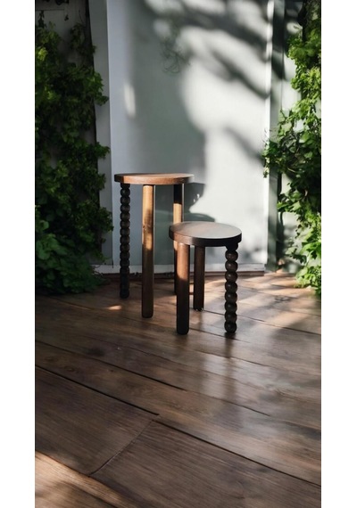 Ahşap 2 Li Set Mantar Yan Sehpa Fiskos / Çiçeklik Modern Tarz