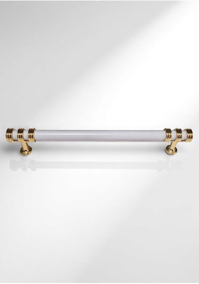 Nesli Alüminyum Metal Lüks Modern Mobilya Çekmece Mutfak Dolabı Kulpu Beyaz-altın 128mm 5 Adet Beyaz - Altın