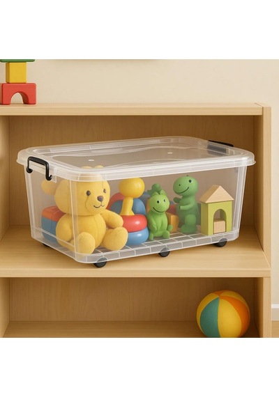 Ayrex 30 Litre Kapaklı Şeffaf Plastik Organizer Saklama Kutusu Oyuncak Kutusu Diğer