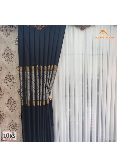 Lüks Siyah Fon Pano Perde Sık Pile Tek Kanat - Modern House Siyah