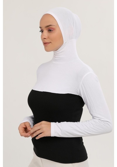 Altobeh Boyunluklu Boneli Uzun Kolluk Beyaz Çok Renkli